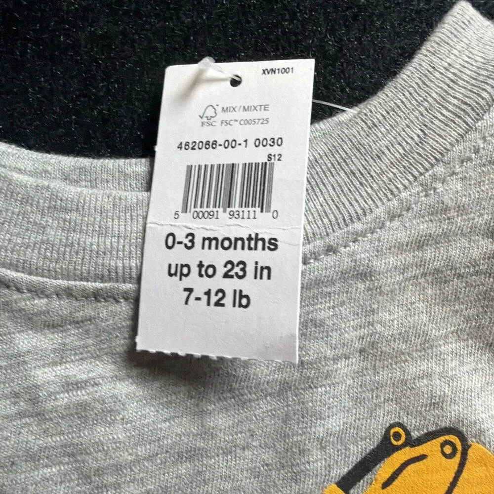 NWT Baby Gap Excavator Shirt Long Sleeve Grey  Boys Size 0-3 Months —182